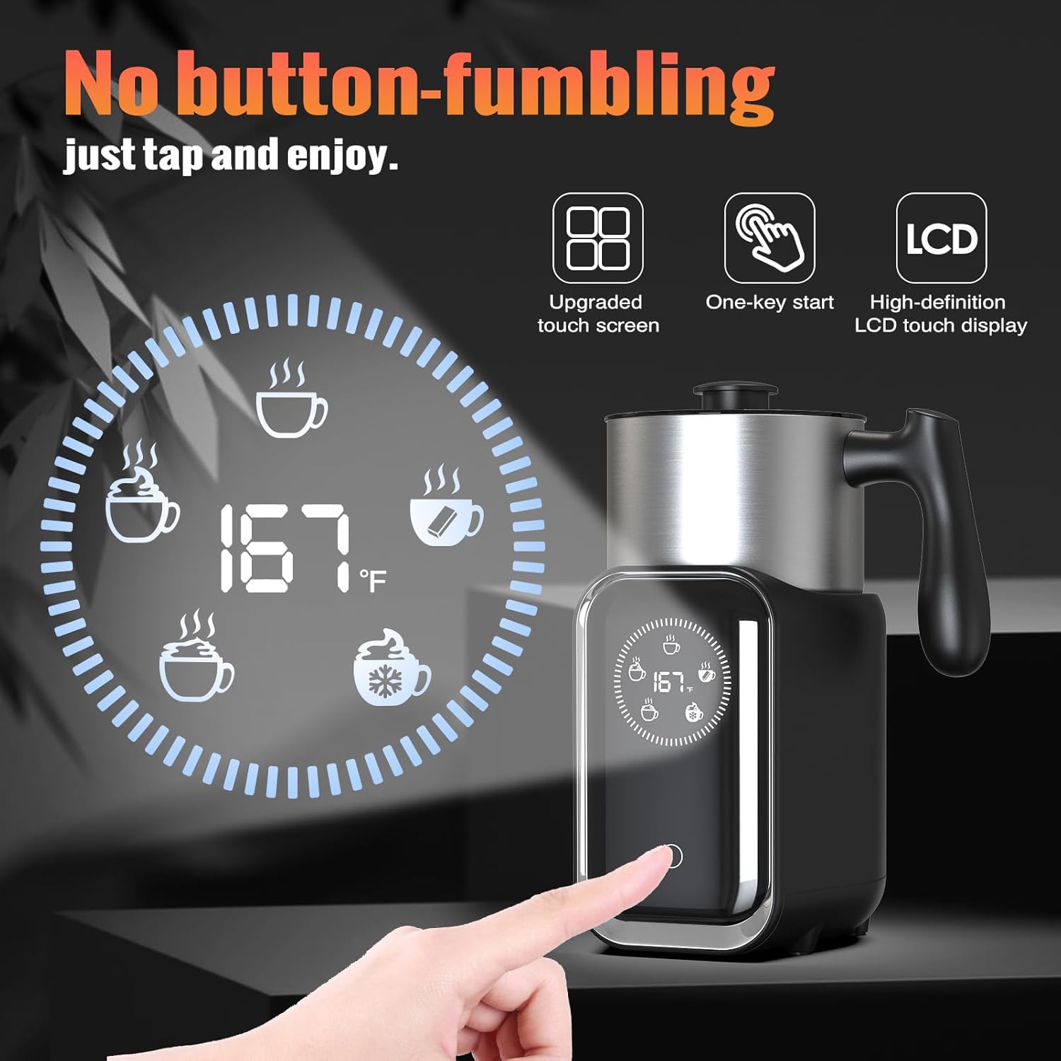 Homtone Upgrade 5-in-1 Milk Frother Electric Milk Frother, 21 oz Induction Milk Frother, 120V Removable Stainless Steel Automatic Milk Steamer for Latte, Hot Chocolate, Hot & Cold Foam