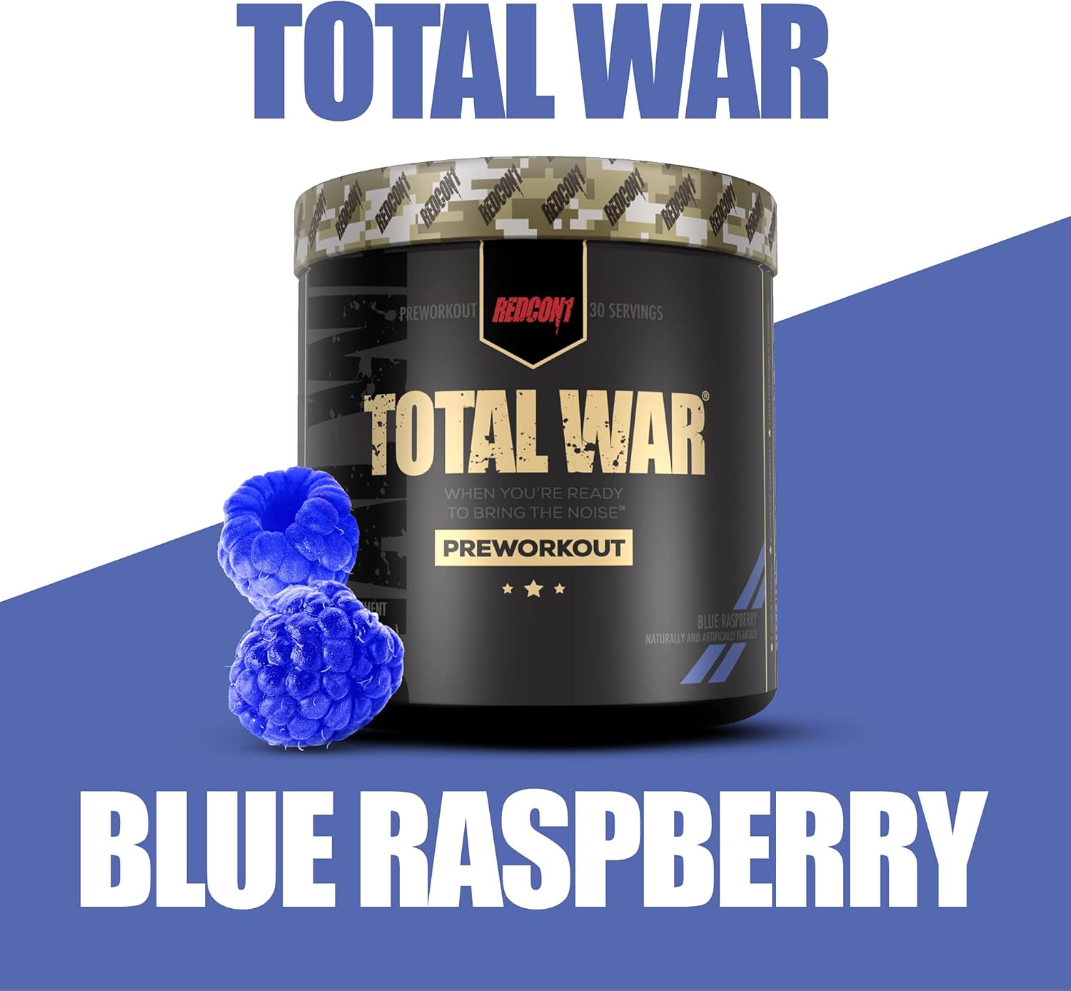 Redcon1 Total War - Pre Workout, 30 Servings, (Blue Raspberry) Boost Energy, Increase Endurance and Focus, Beta-Alanine, 350mg Caffeine, Citrulline Malate, Nitric Oxide Booster - Keto Friendly : Health & Household