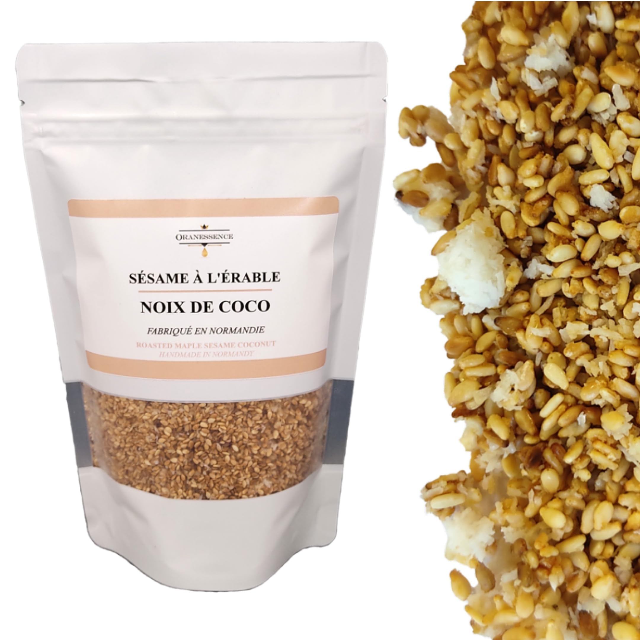 Sésame à l'érable (200g) - Noix De Coco - Topping Dessert - UNIQUE - Fabriqué à la main en Normandie - Assemblage d'Exception - Sans additif, Sans Colorant, Sans Conservateur, non irradié
