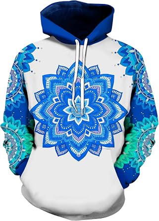 sanatty Unisex 3D Print Pullover Hooded Sweatshirt with Big Pockets for Men, Women