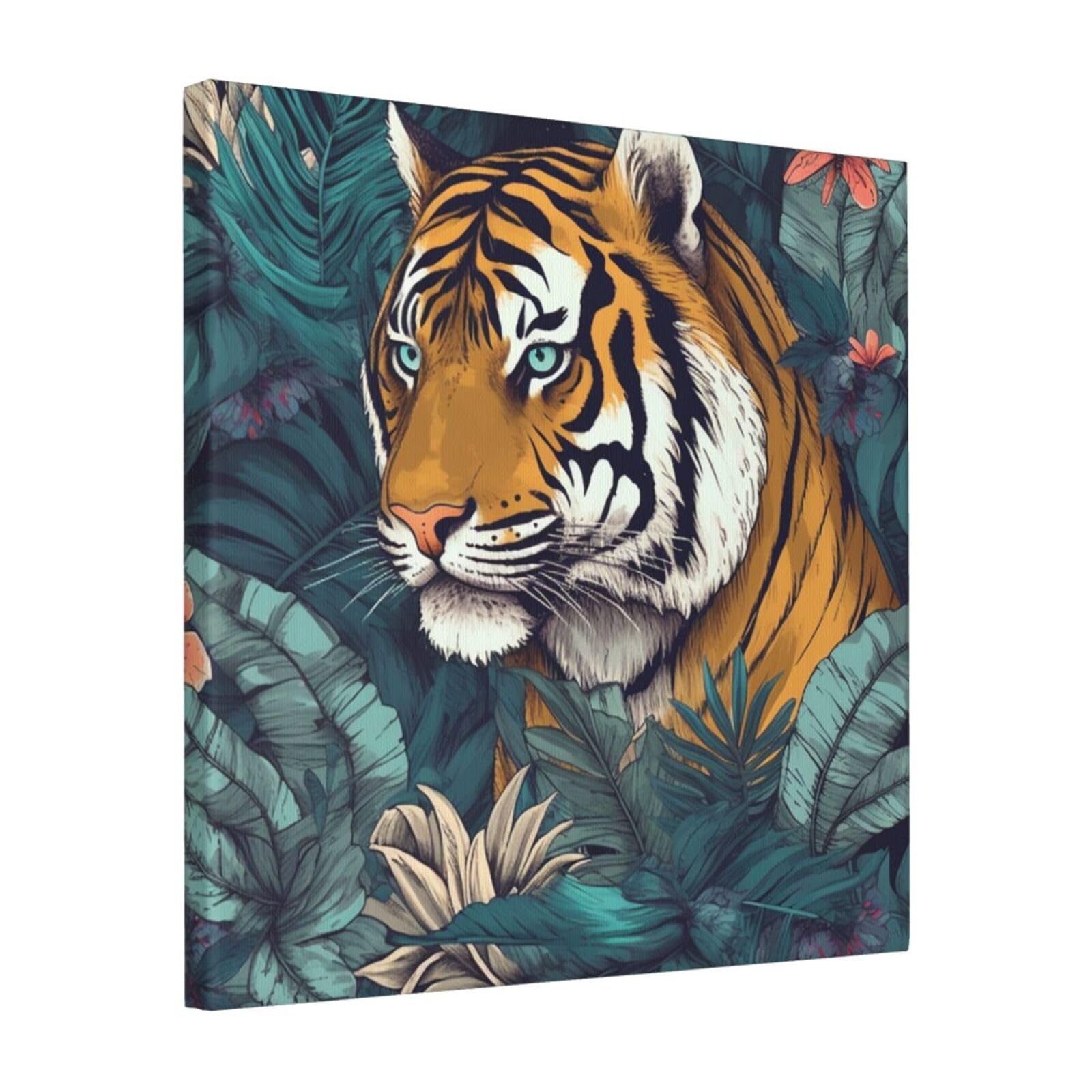 FodPand Tropical tiger Canvas Wall Art for Living Room Wall Decor 16"x16" Modern Artwork Painting Pictures Hanging Canvas Prints Aesthetic Wall Art for Bedroom Bathroom Office Wallart Decor