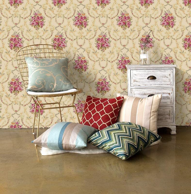 Image of NANA's Collections Vintage Rose Floral Design Wallpaper - Self-Adhesive Waterproof Peel & Stick Wall Paper for Living Room, Bedroom, Kitchen - 45cm x 600cm Roll