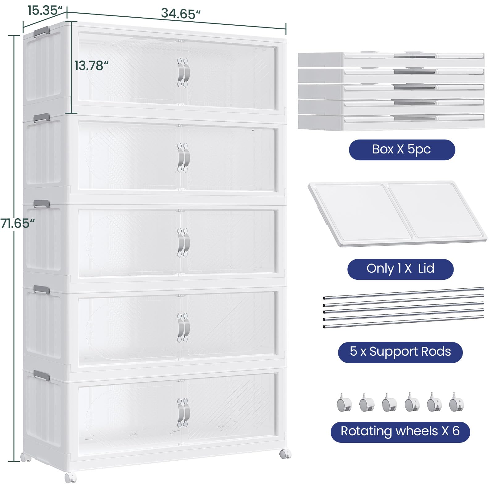 Contenedores de almacenamiento apilables extragrandes de 1200 cuartos con tapa, organizadores de armario de plástico de 300 galones y cajón de almacenamiento, caja plegable con ruedas, puertas