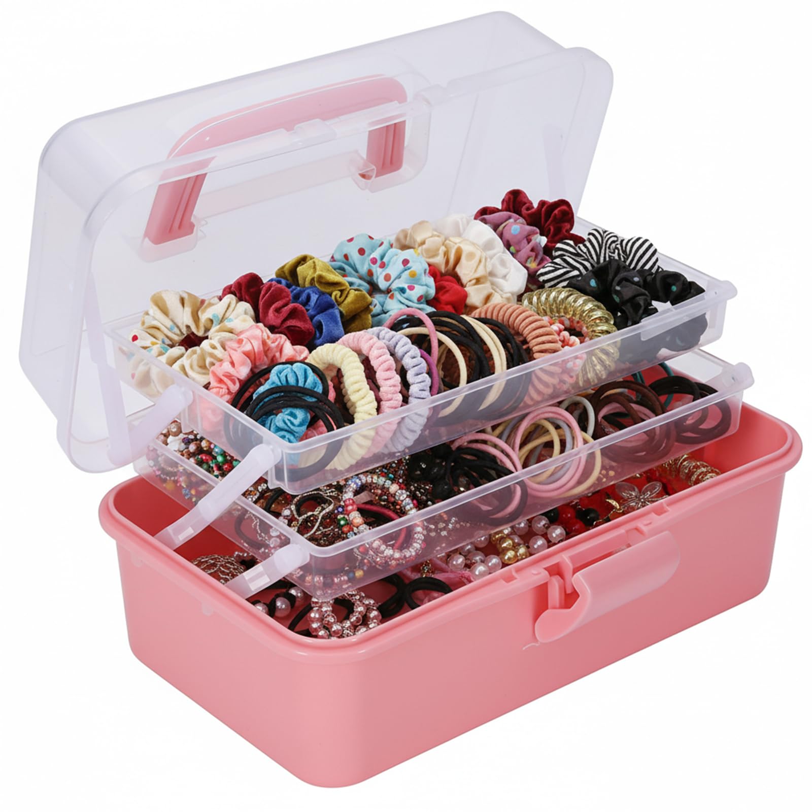 Punorric Girls Hair Accessories Organiser - Hairband Storage, Cute Pink Appearance, Girls Storage Box for Hair Bands, Clips Scrunchies, Jewelry Craft Organizer with Compartments