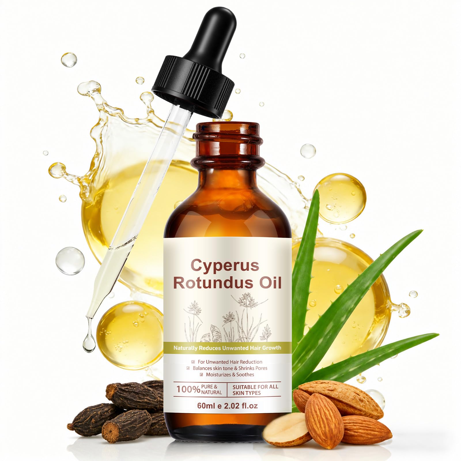 Olio di Cyperus Rotundus, Olio di Cyperus Rotundus per la rimozione dei capelli - Olio naturale e delicato per ridurre la crescita dei capelli del corpo, idrata e calma - Adatto a tutti i tipi di pell