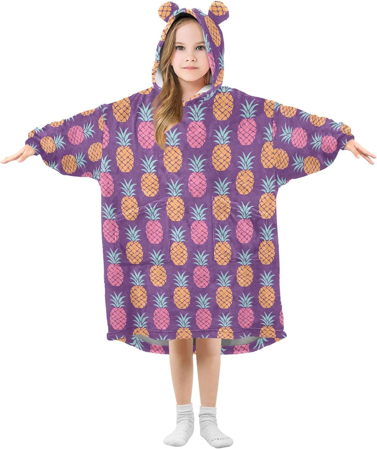 Pineapple Silhouette Wearable Blankets for Kids, Soft Warm Cozy Blanket Hoodie for Boys Girls with Pocket