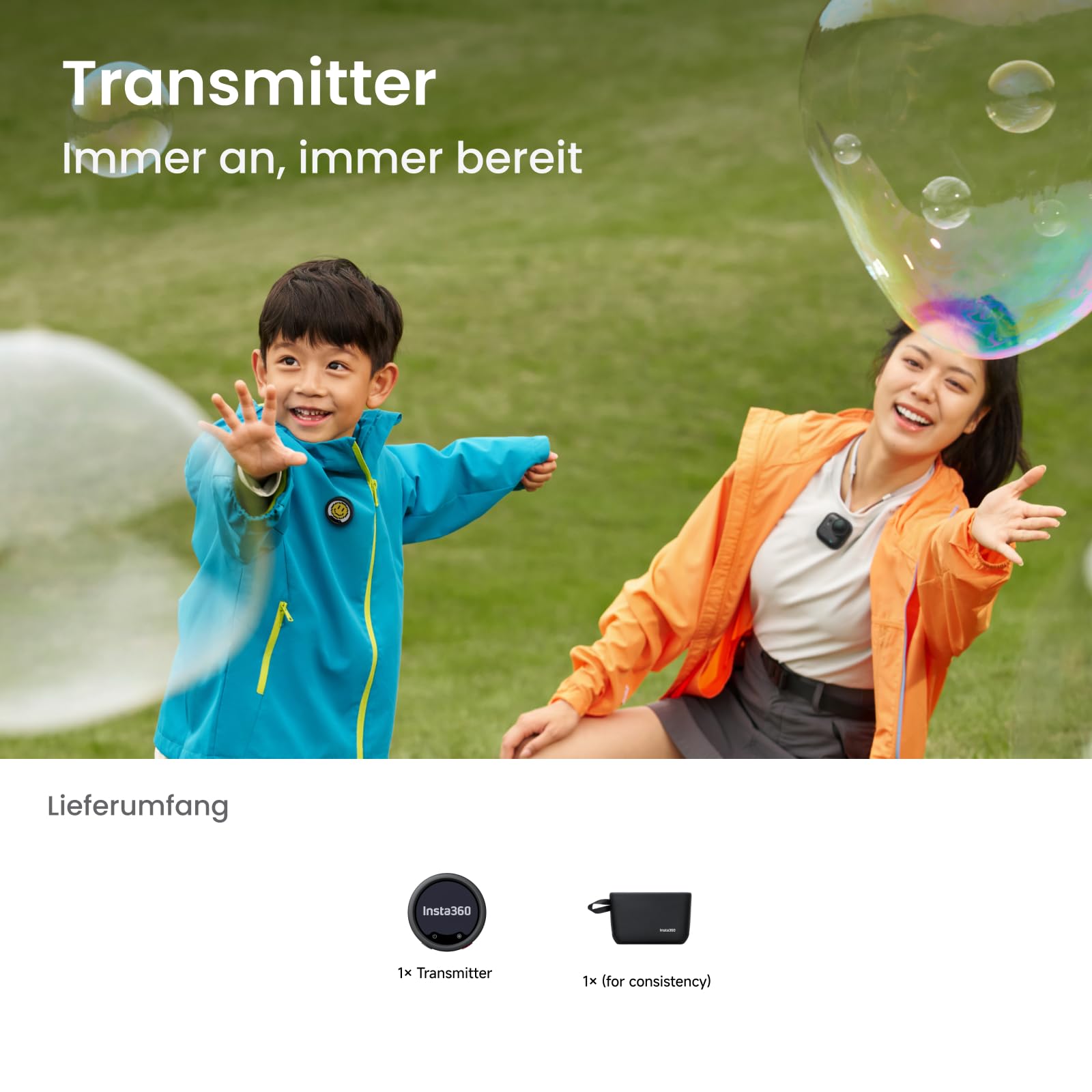 Insta360 Mic Pro Transmitter Graphitschwarz, kabelloses Mini-Lavaliermikrofon für iPhone/Kamera/Android, Videoaufnahme, anpassbares E-Ink-Display, 3-Mikrofon-Array, interne 32-Bit-Float-Aufnahme