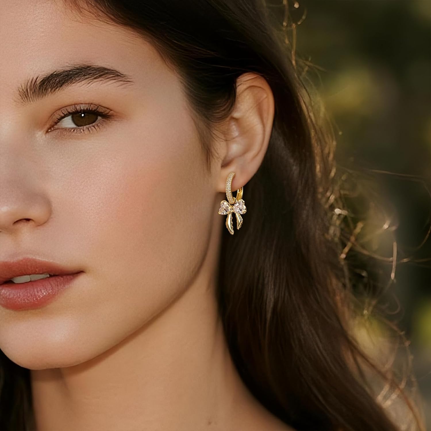 Sonateomber Gold Silver Small Hoop Dangle Earrings for Women, Trendy Dainty Rhinestone CZ Dangling Prom Wedding Leaf Flower Snowflake Butterfly Starfish Fashion Jewelry Gift - Image 3