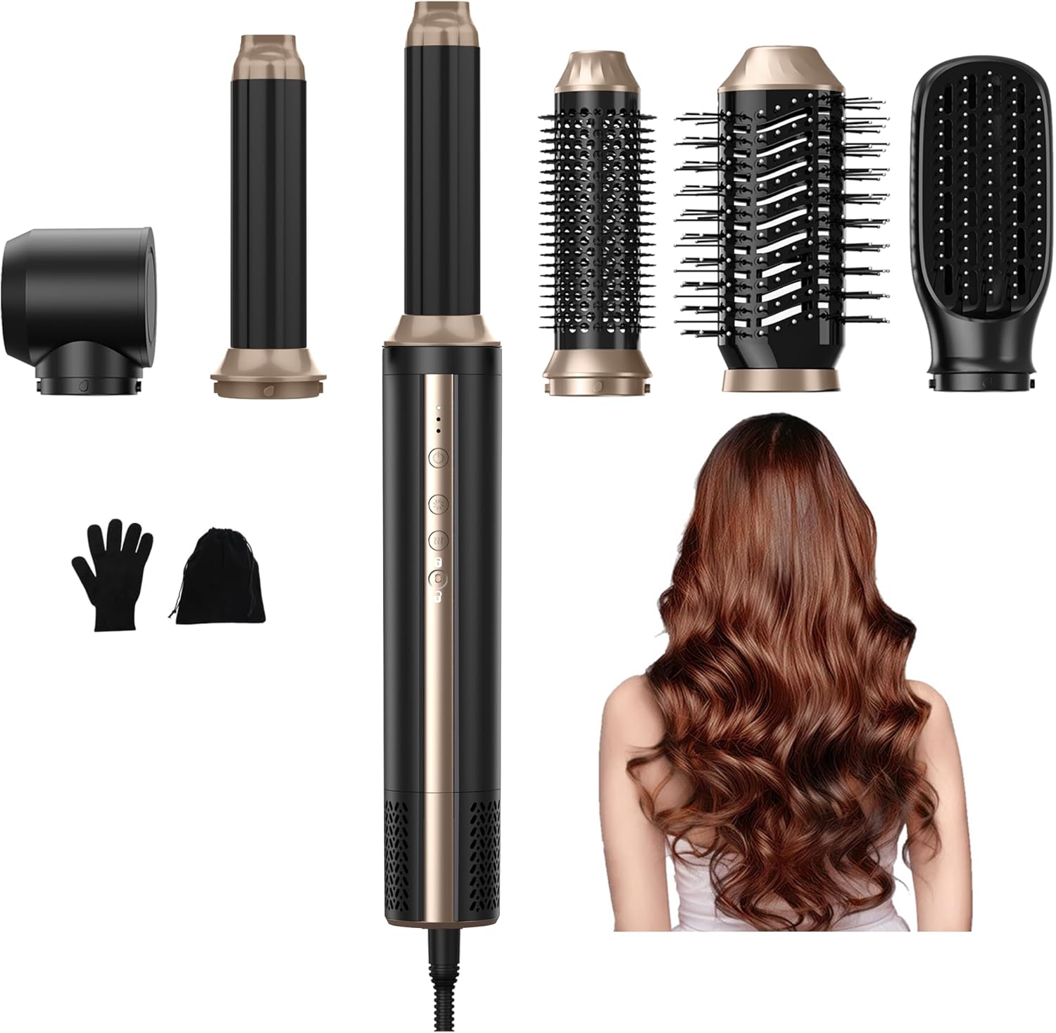Pro Airstyler 6 in 1, Haarstyler Föhn Met Ionentechnologie, 110.000 Omw/Min, 1400w Multifunctionele Haardroger, Auto-Krultang en Ronde BorstelföHn, Licht en Energiebesparend, Voor Gladmaken, Krullen
