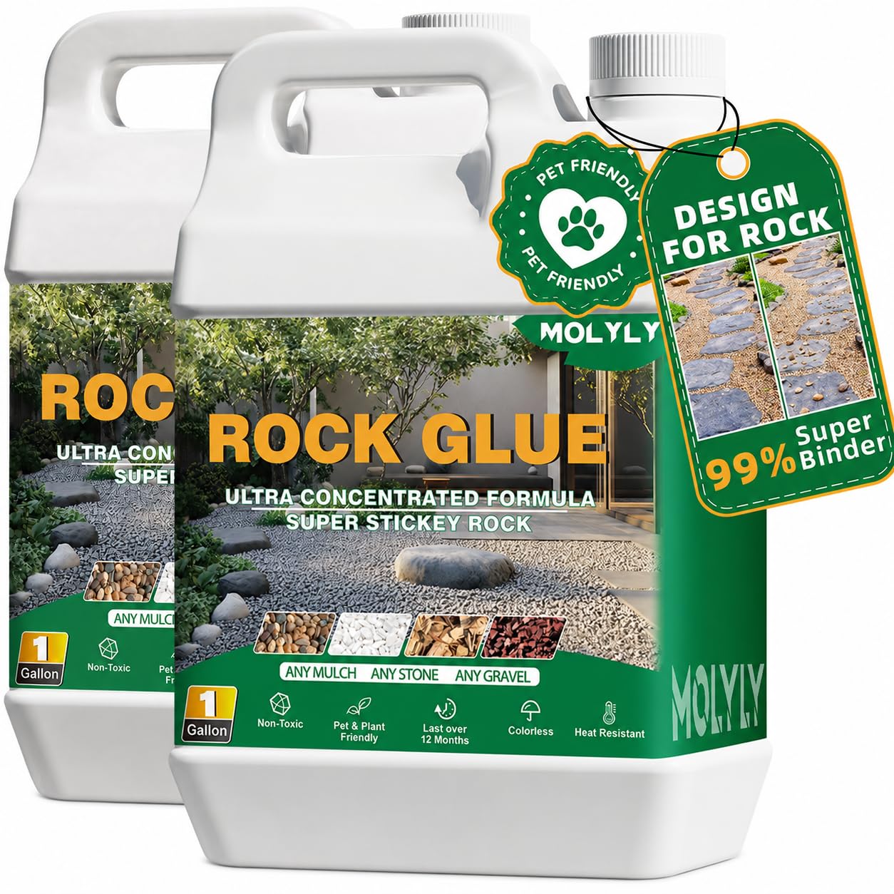 Shabebe Rock & Mulch Glue 28OZ – Ultra-Stick Landscaping Adhesive, Non-Toxic Gravel Binder, Rainproof & Windproof Garden Lock, Lasts Up To 2 Years