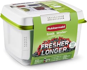 Rubbermaid FreshWorks Produce Saver, Medium and Large Produce Storage Containers, 3 Pack