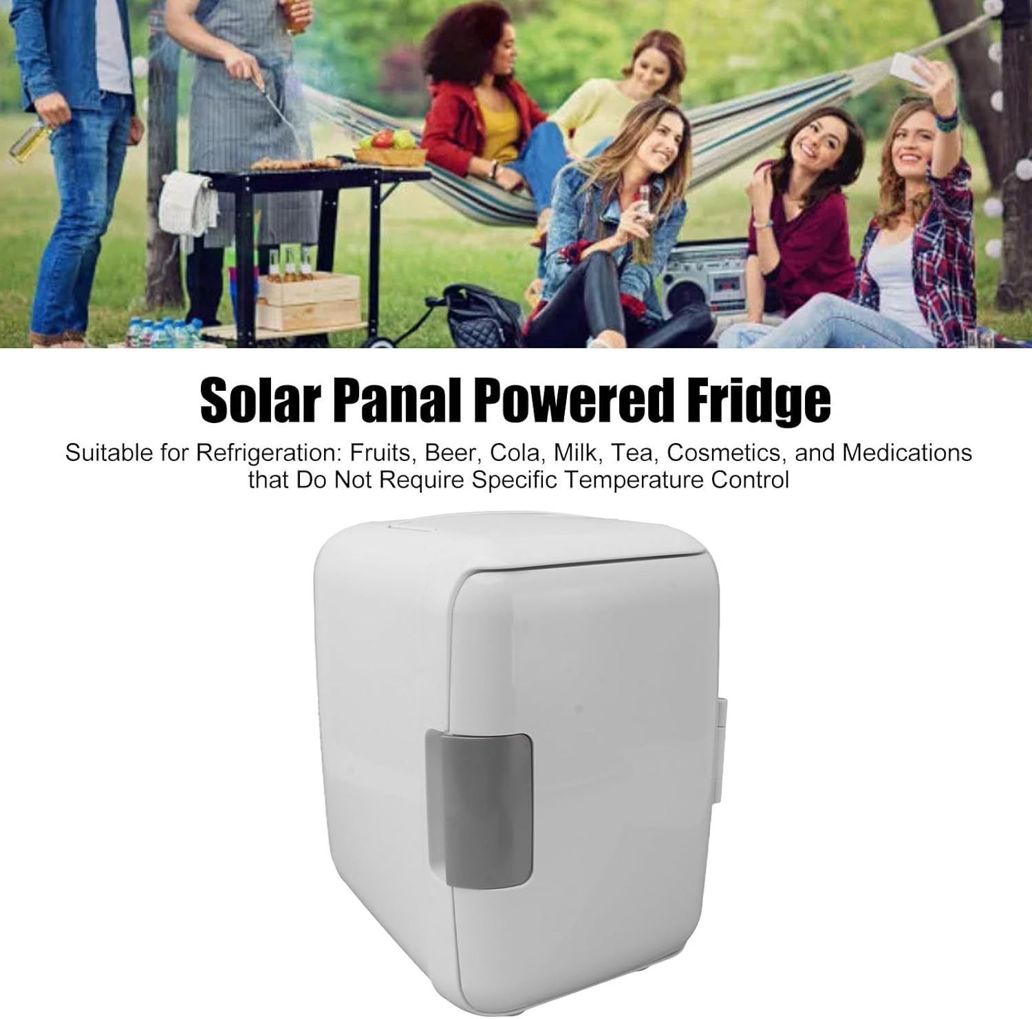 50W Monocrystalline Solar Panel + DC18V Portable Fridge Kit - Compact Camping Refrigerator Set with Battery Box & Cables for RV/Outdoor