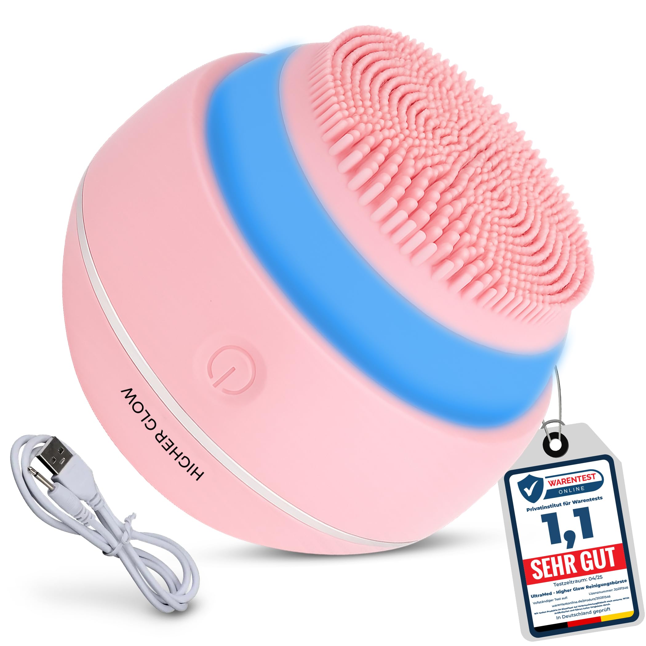 Higher Glow – Premium Elektrische Silikon-Gesichtsreinigungsbürste mit 3D-Schallvibration – Porentiefe Reinigung, Anti-Aging Pflege & Farbtherapie – Wiederaufladbar, wasserdicht & für alle Hauttypen