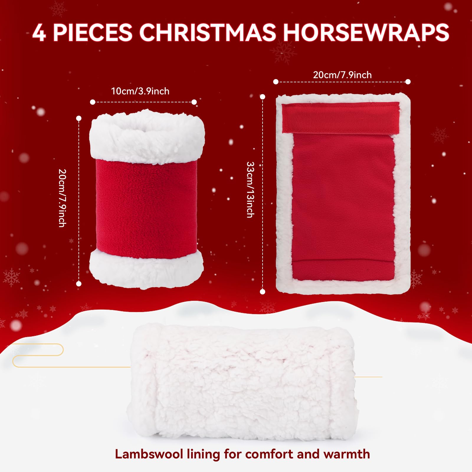 Christmas Horse Leg Wraps Standing Wraps for Horses red Horse Leg Protectors Horse Leg Wraps Faux Fur Polyester Standing Wraps ?Pack of 4 (red)