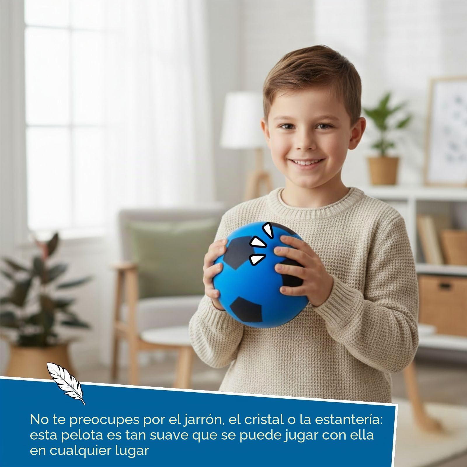 alldoro 63105 Balón de Espuma, con diseño de fútbol, para niños a Partir de 18 Meses, para Interior y Exterior, Azul, 20 cm, 153 g