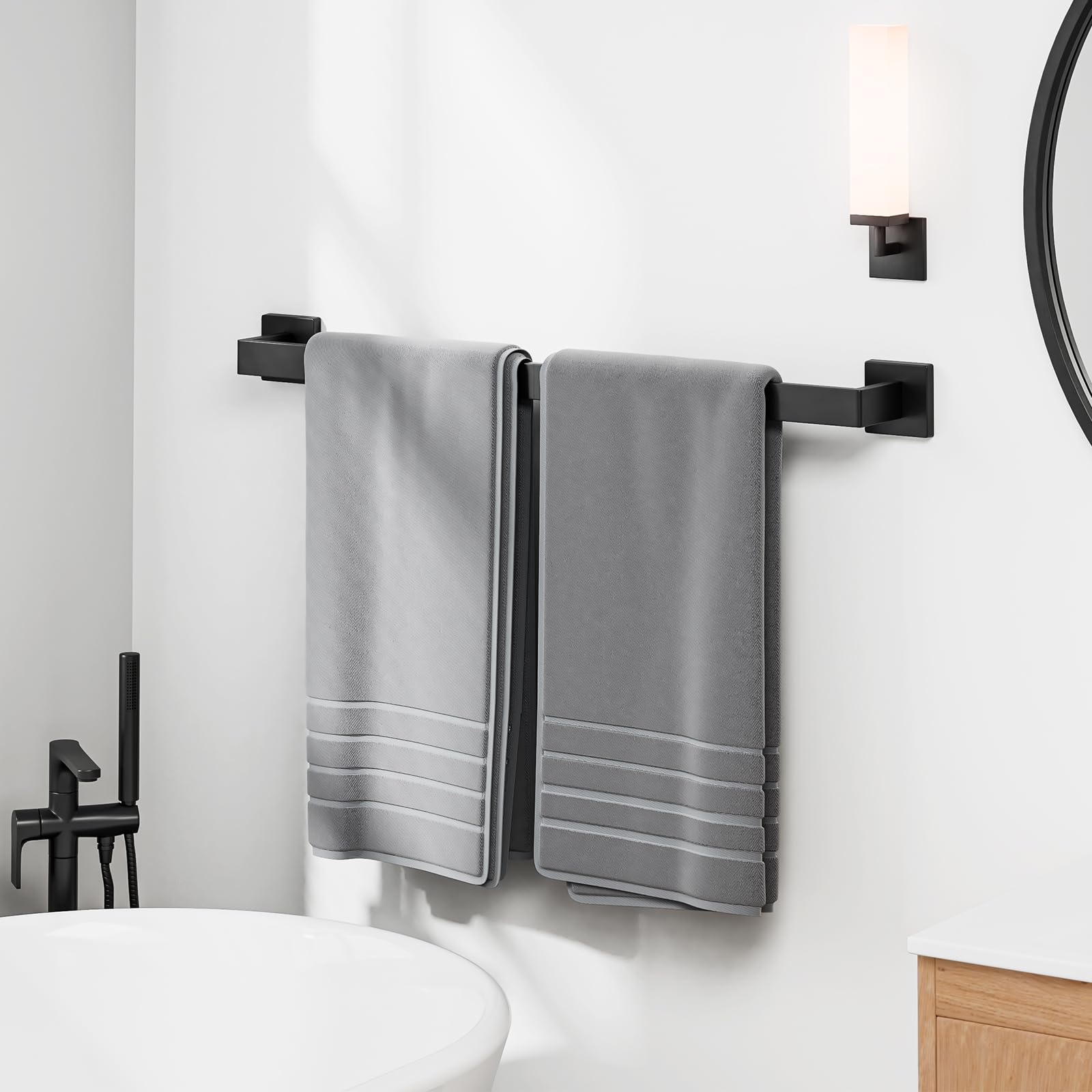 Luxbaro 24 Inch Matte Black Towel Bar, Square Base, Total Length 26-Inch — Amazon image 7