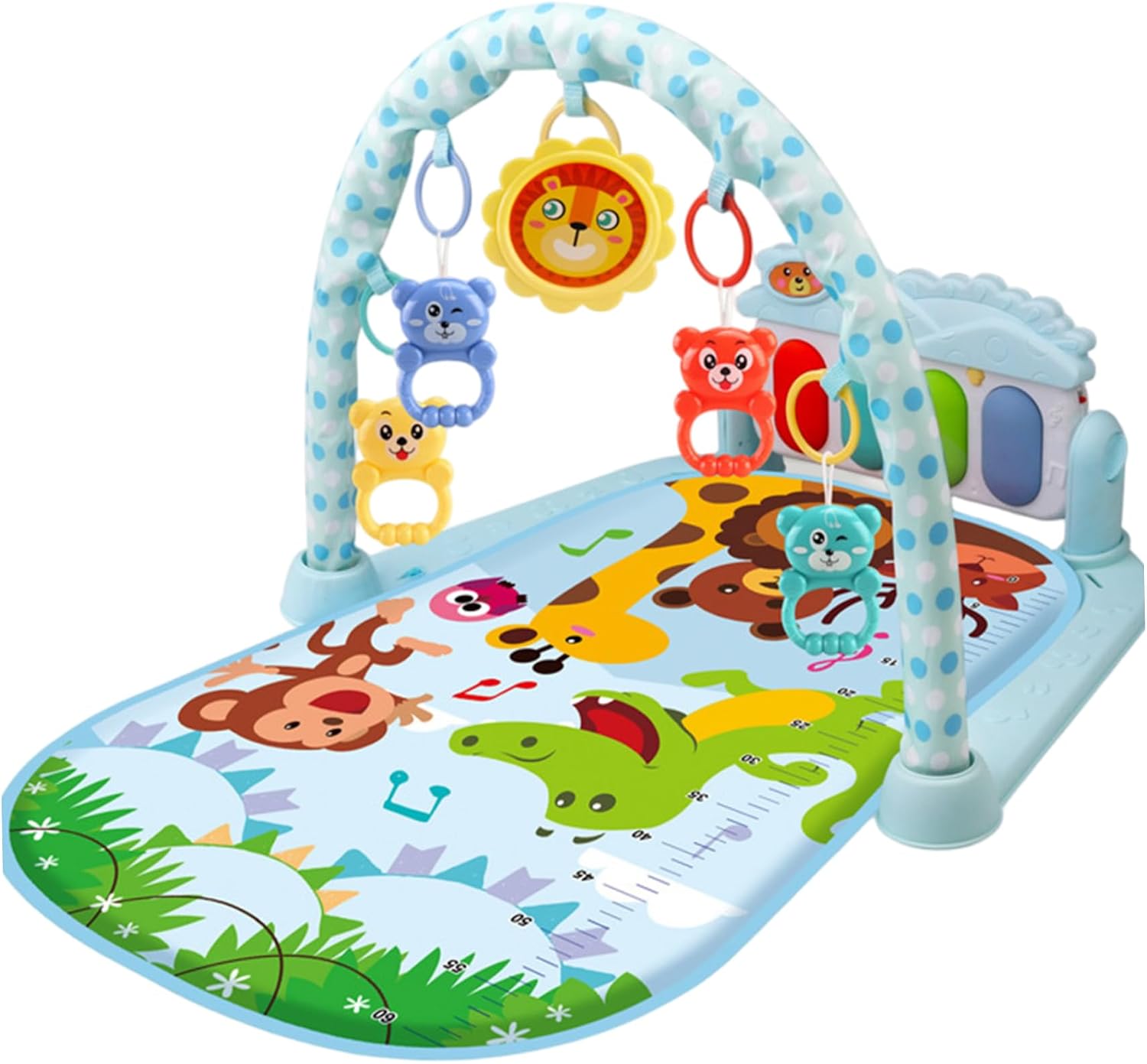Baby Tummy Time Play Mat with Music & Light Kick and Play Piano Gym Mat with Rattle Pendant Baby Playmat for Babies 0-36 Months Blue