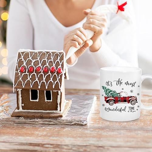 Miniatura 6 de Whaline Juego de 2 tazas de Navidad de 12 onzas, color rojo y verde, a cuadros, árbol de Navidad, camión, taza de café, tazas de fiesta de cerámica
