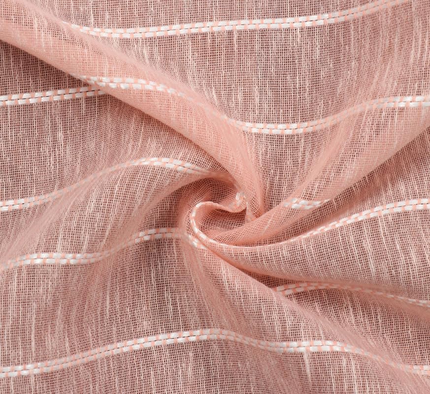 Image of Exporthub Sheer Linen Cotton Curtains for Long Door 8 Feet Set of 2, Pink - Light Filtering Breathable Fabric Drapes for Living Room & Bedroom (EHSPR051 84)