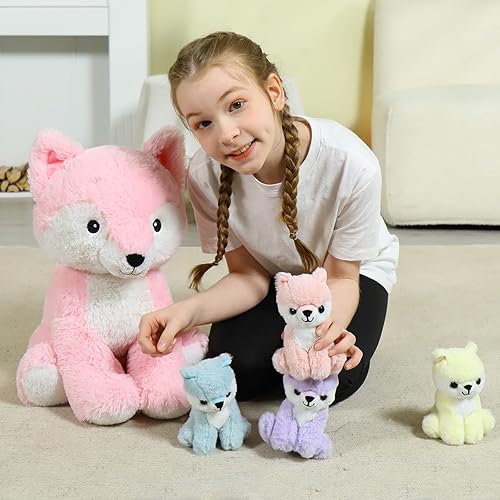 Vista 69 de MorisMos Juego de 7 animales de peluche de dragón verde, juguete de peluche de 21 pulgadas con 4 dragones bebé y 2 huevos en el interior, juguete