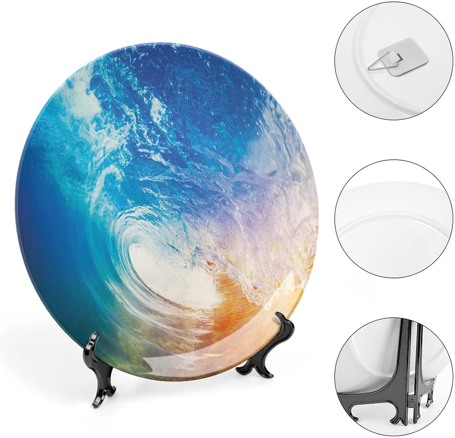 XISUNYA 7 Inch Decorative Plate, Wave Dinner Plate, Huge Vibrant Ocean Wave Summer Surfing Print Ornament Display Plate for Dining Table Setting, Wedding Reception Decorations, Christmas Tablescape