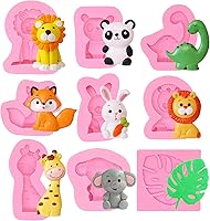 Vista 1 de Moldes de fondant de animales, moldes de chocolate de conejo de león, moldes de silicona de dinosaurio de jirafa, elefante, dinosaurio, moldes