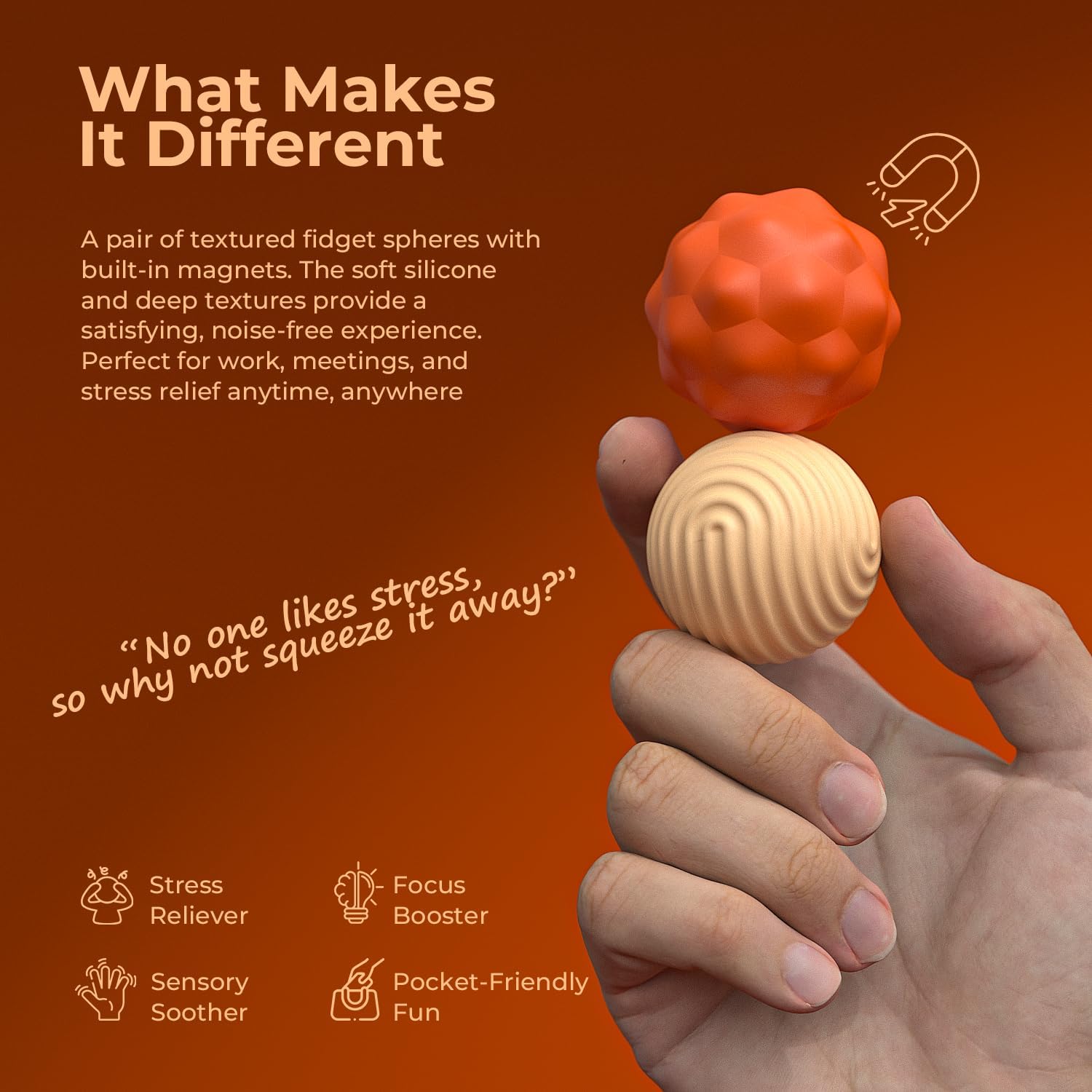 Silicone Magnetic Fidget Balls ,2Pcs Large Attraction Textures Sensory Magnet Balls with Silicone Shell for for Adults,Silent Fidget Balls Gift for Women,Men,Teens - Image 3