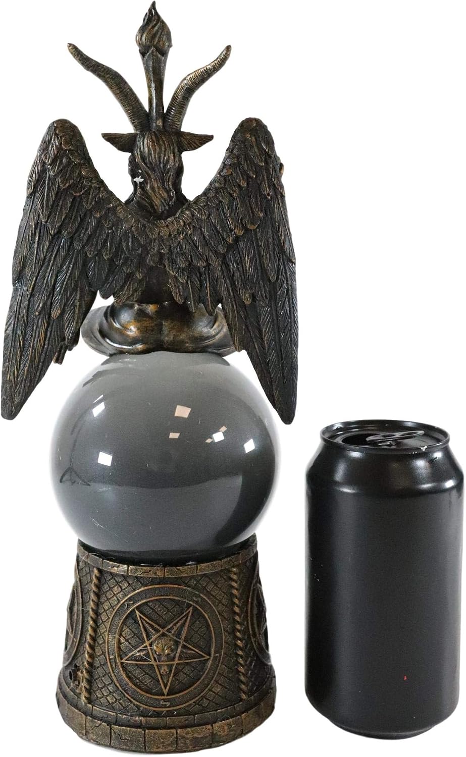 Ebros Sabbatic Goat of Mendes Samael Lilith Baphomet Sitting On Black Sandstorm Gazing Ball with Pentagram Sigils Decorative Statue 12" Tall LaVeyan Scrying Balls Accent