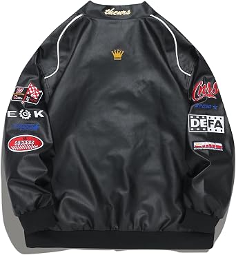 Vamtac Faux Leather Motocross Jackets Oversized Vintage Racing Varsity Bomber Coat Men Trendy Streetwear