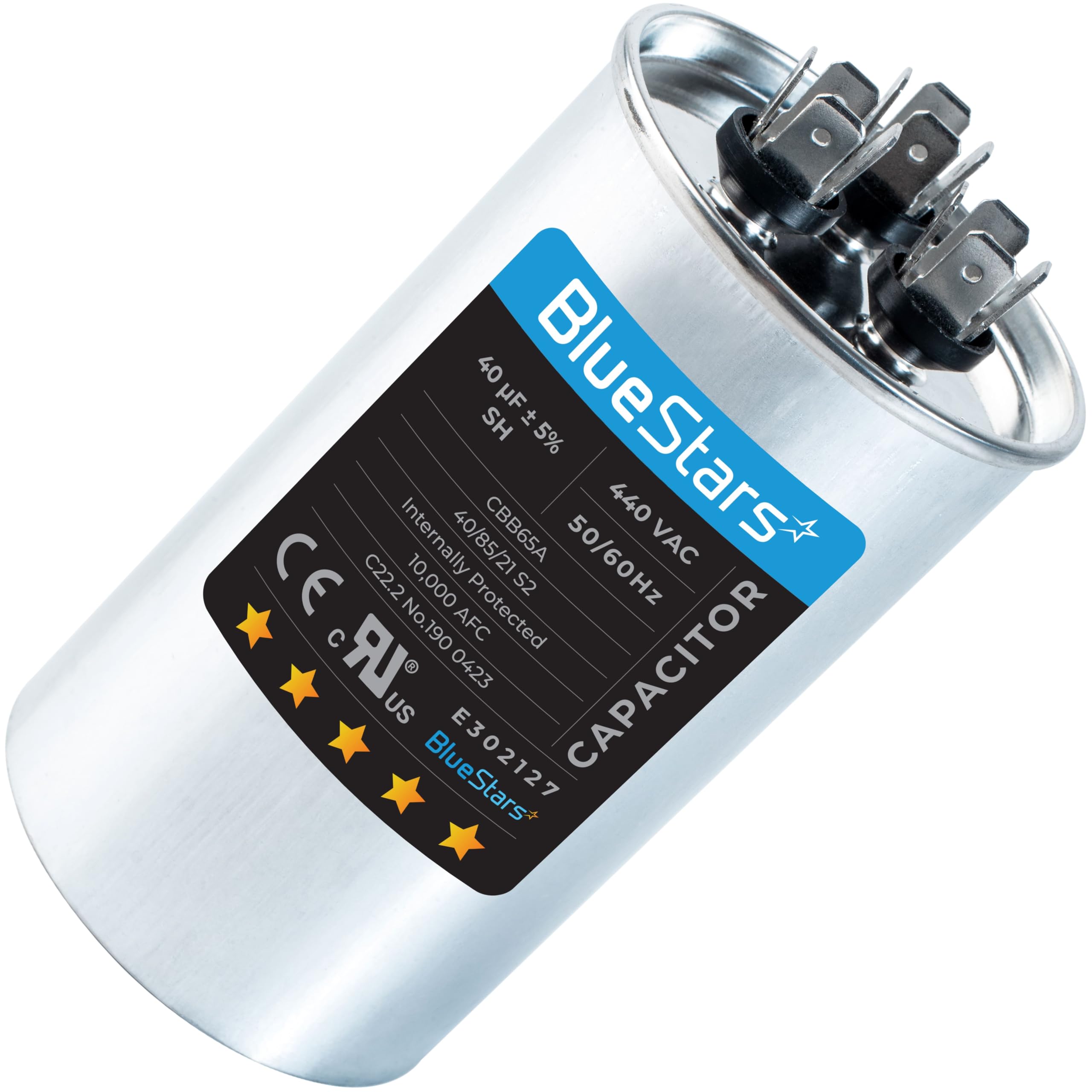 40 + 5 MFD uf 370 or 440 Volt VAC Round Dual Run Capacitor by Blue Stars - Compatible for Air Conditioner or Heat Pump Condenser