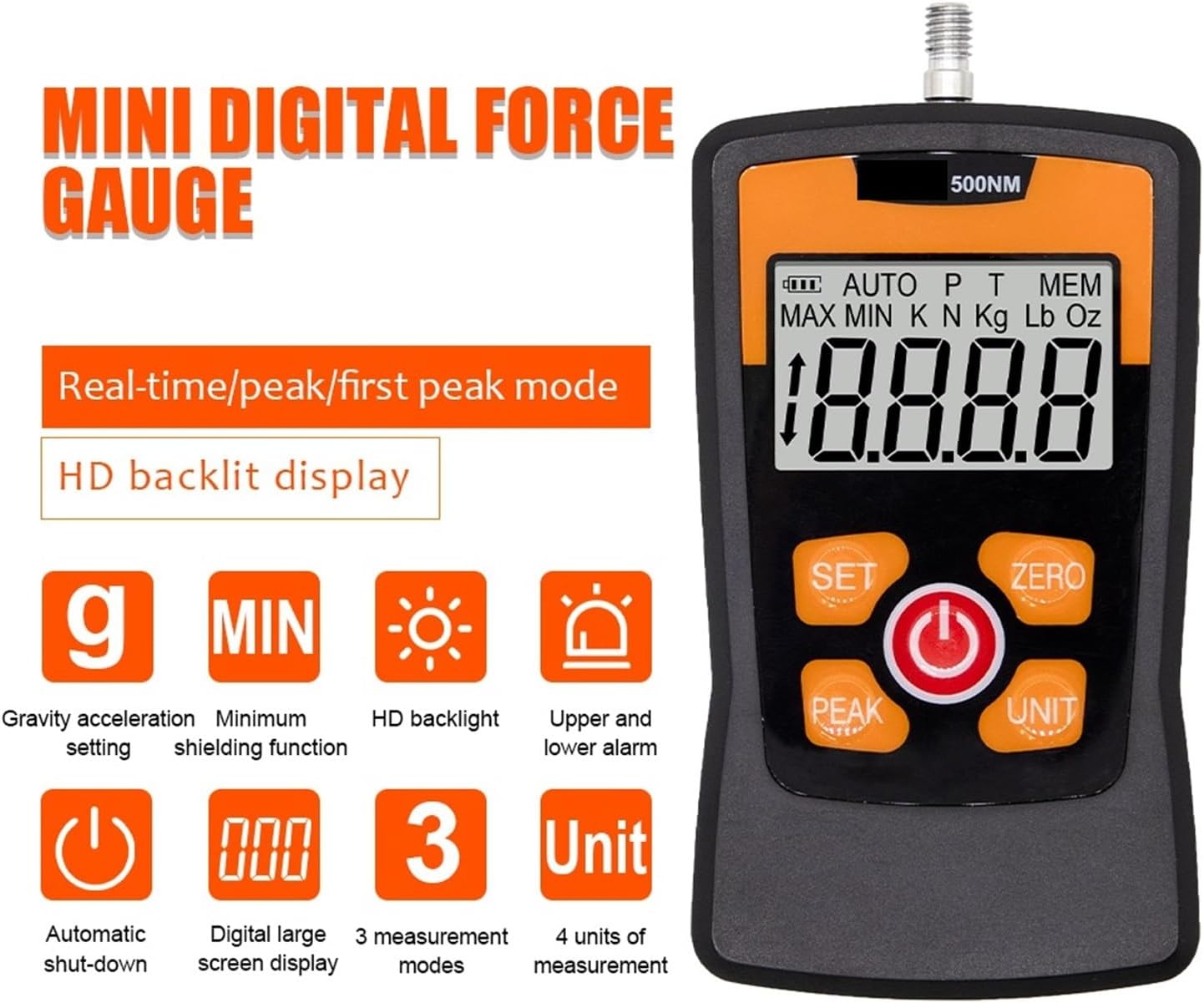 Digital Force Gauge Thrust Spring Tension Tester 100N/500N Pressure Tensile Machine Testing Measuring Instrument Push Pull Meter for Heavy-Duty Tasks(100N)