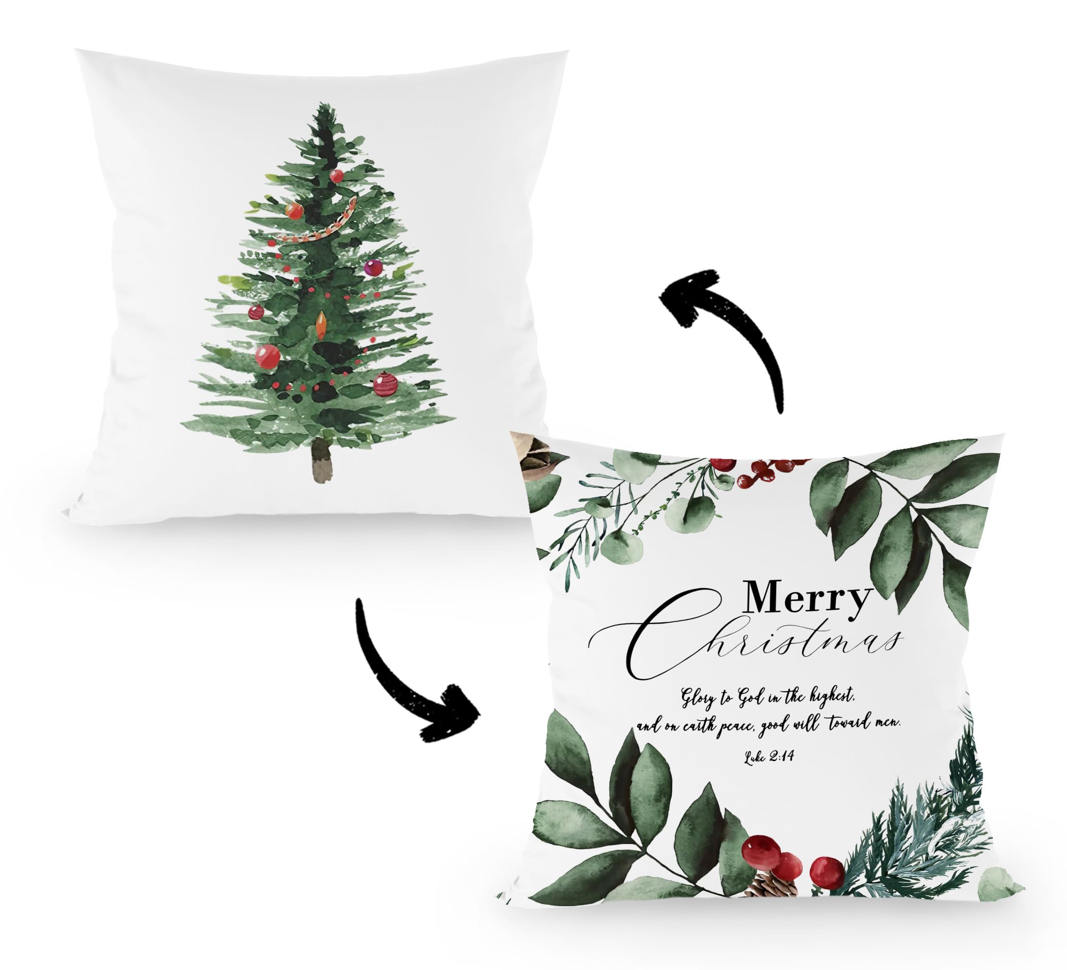 Photo 1 of Christmas Pillow Covers 18x18, Christmas Tree Pillow Covers, Christmas Tree Christian Winter Home Decor, Merry Christmas Tree Christian Reversible Pillows Decorative Throw Pillows Cover Christmas1 2PK