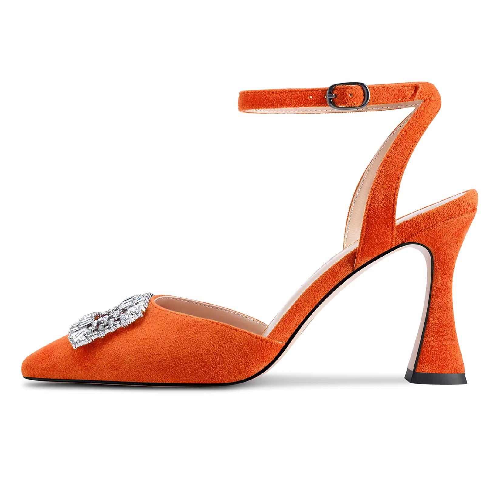 HEUIVZAR Mujer Alto High Chunky Ancho Heel Puntiaguada Punta Sandalias Correa Tobillo Diamante Cristal Cierre con Hebilla de Boda Dress Zapatos