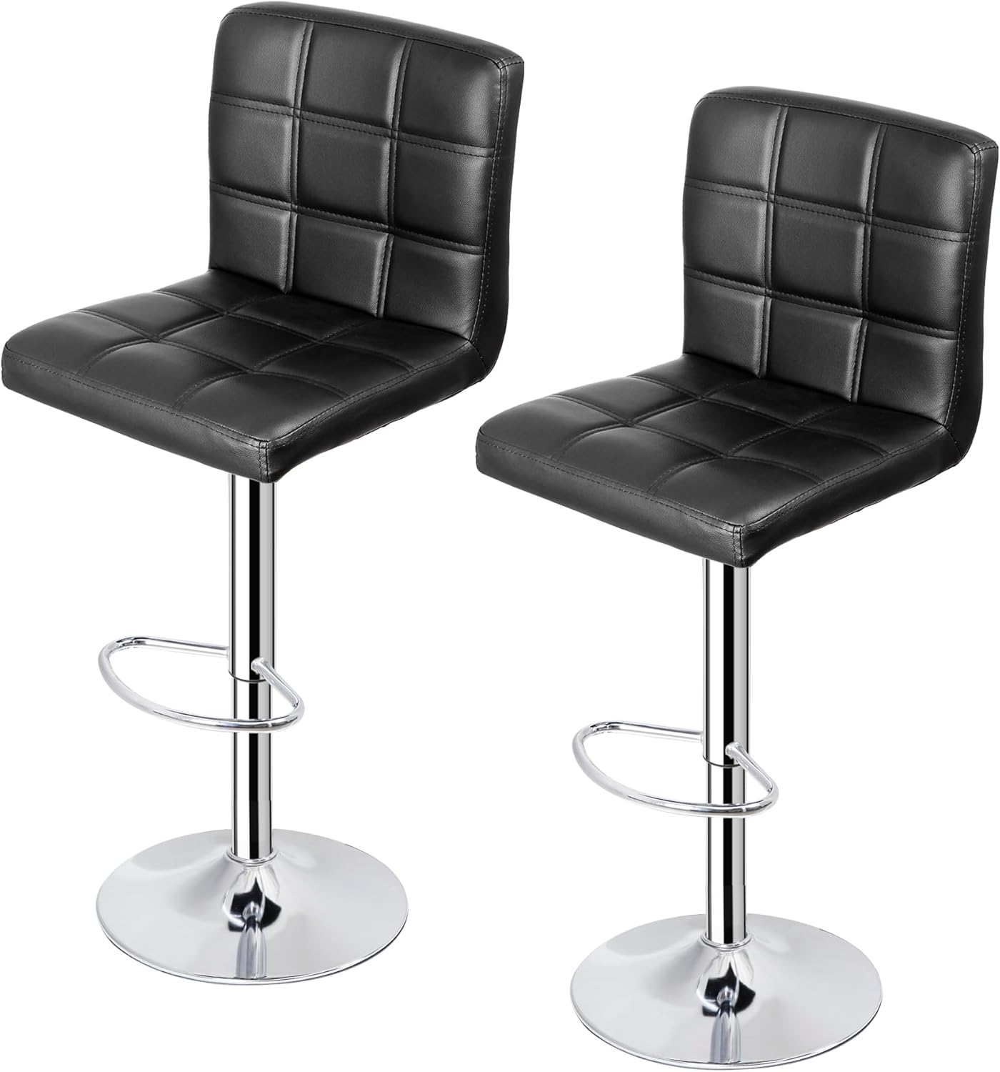 ZenStyle Counter Height Bar Stools Set of 2 Adjustable Swivel Bar Stool PU Leather Chairs for Kitchen Stool Hydraulic Dining Room Chairs (Black)