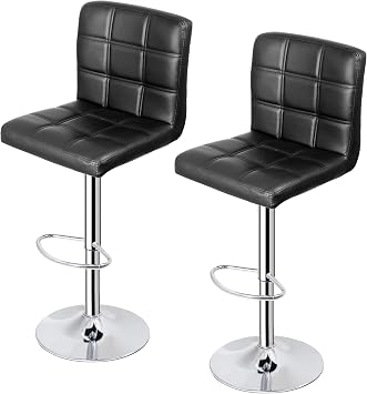 ZenStyle Counter Height Bar Stools Set of 2 Adjustable Swivel Bar Stool PU Leather Chairs for Kitchen Stool Hydraulic Dining Room Chairs Black
