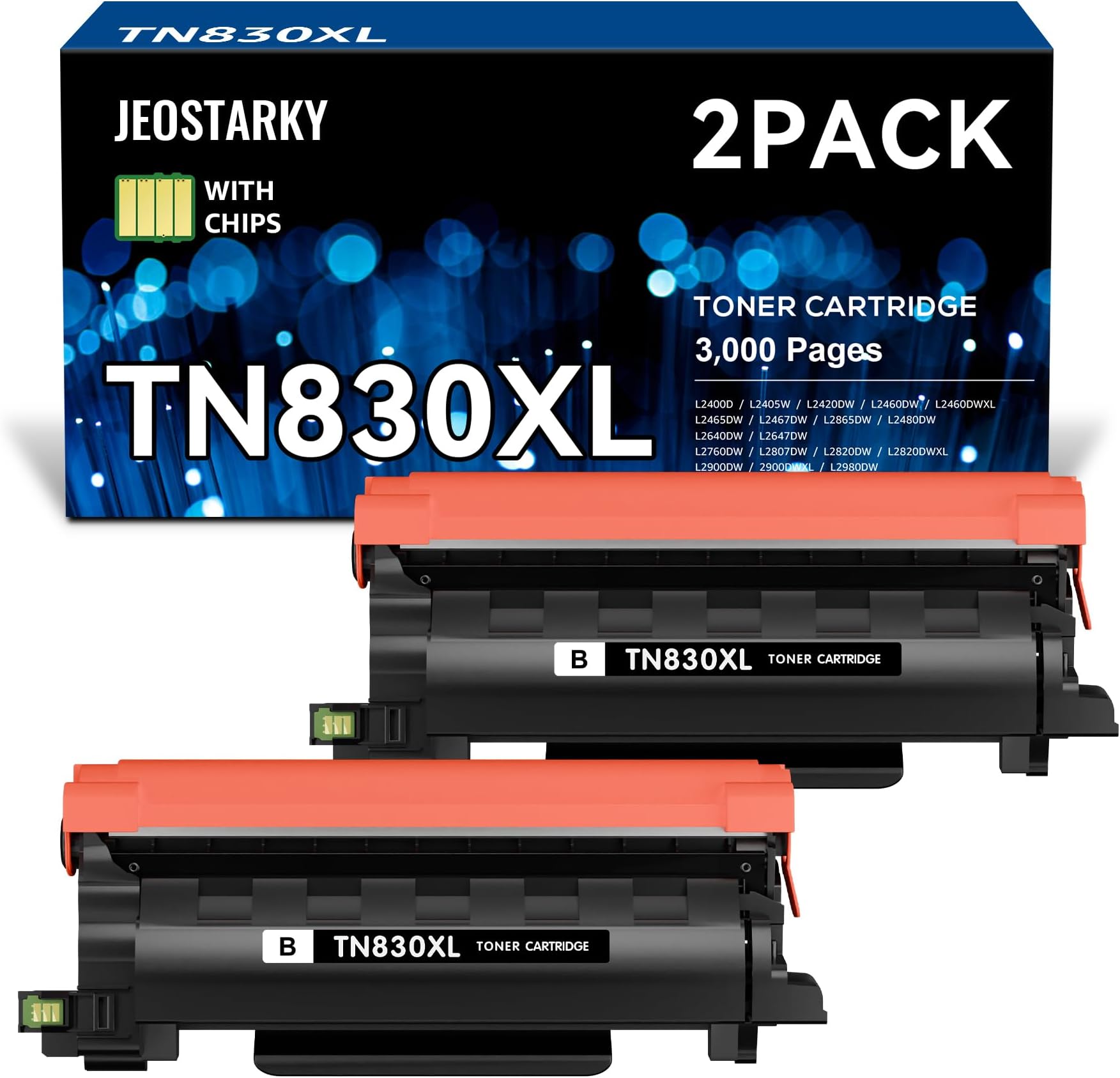 TN830XL Toner Replacement for Brother TN830XL TN830 XL Toner use with HL-L2460DW HL-L2405W HL-L2400D HL-L2480DW MFC-L2820DW MFC-L2820DW XL DCP-L2640DW Printer (Black,2 Pack)