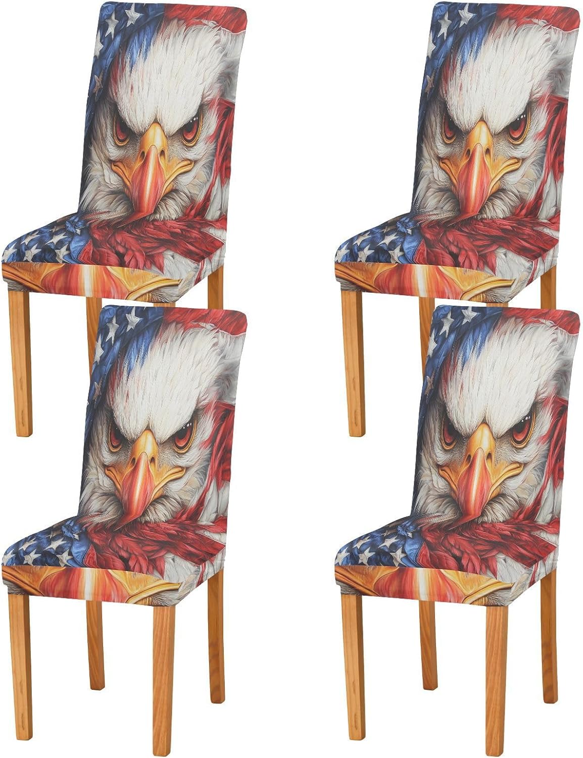 ALAZA Chair Covers for Dining Room, The American Flag and Eagles Head Stretch Chair Cover Sets Chair Protector Removable Washable for Ktichen Restaurant Hotel