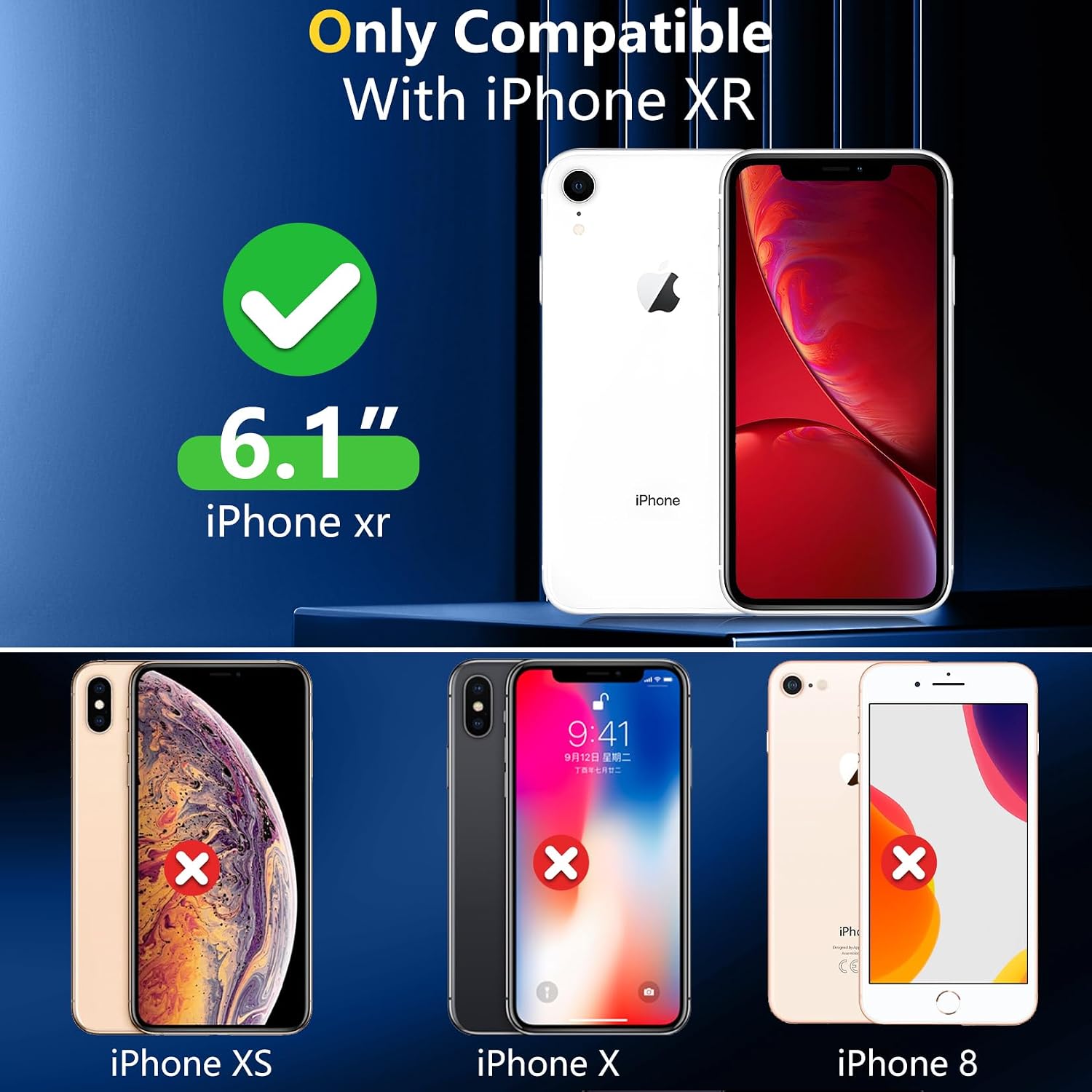 SPIDERCASE for iPhone XR Case, Magnetic Clear Case with 2PCS Tempered Glass Screen Protector Slim Phone Case for iPhone XR 6.1'', Clear thumbnail