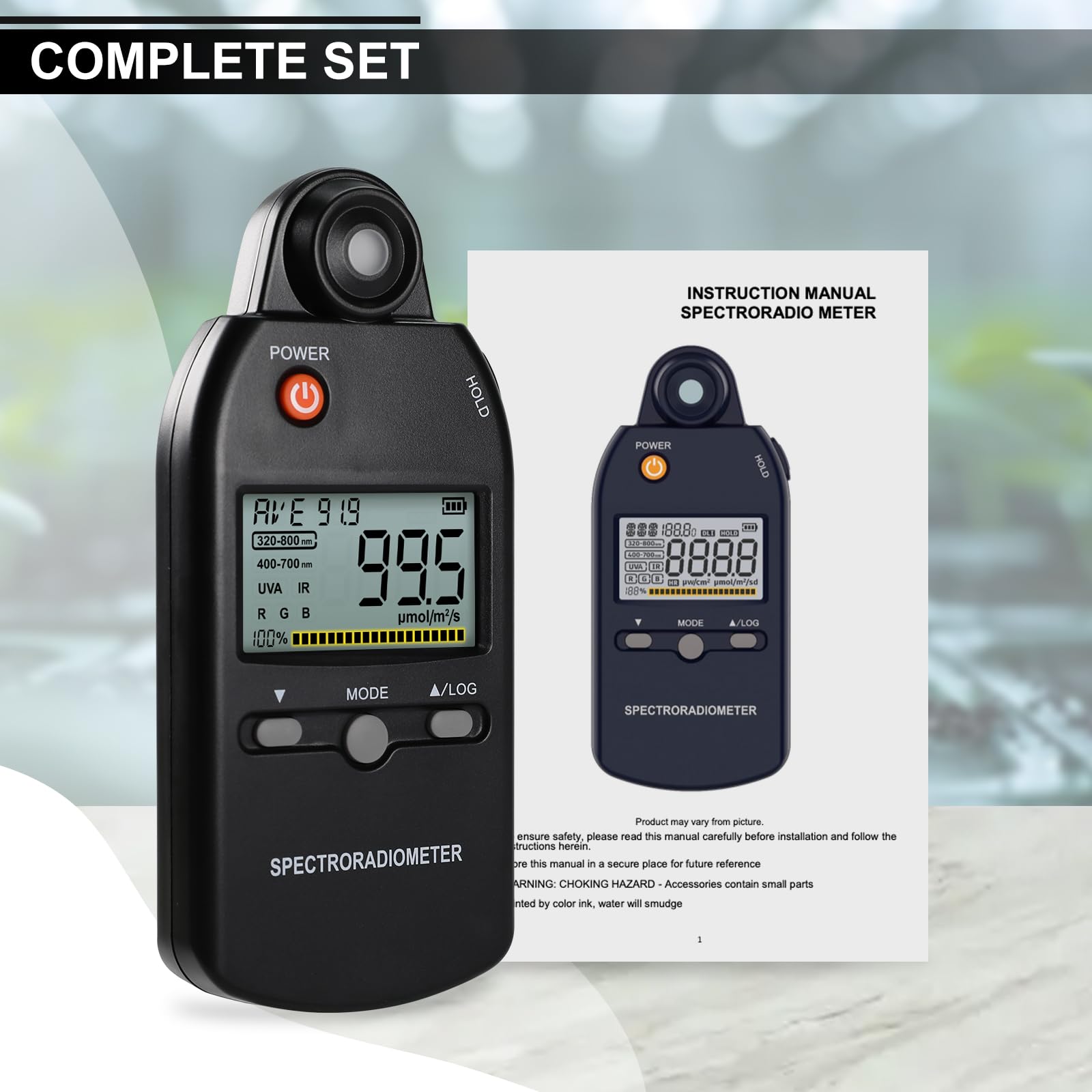 PAR Mètre 320-800 nm, Mesure PPFD Capteur de Lumière pour Plantes Mesurant PPFD, UVA et IR Pour LED de Croissance Affichage RGB, Mémoire de Données, Modes HOLD/MAX/MIN/AVG