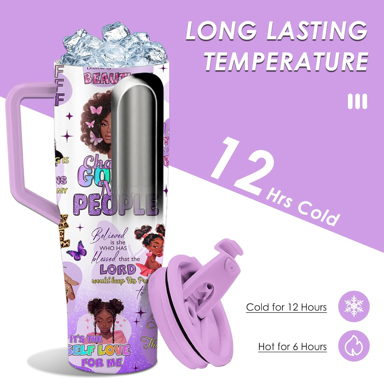 Black Girl Gifts for Women Girls - 40oz Black Girl Tumbler with Handle and Straws, Leak-proof, Stainless Steel Insulated Travel Coffee Mugs, Fashion Themed Cups, Birthday Christmas Gifts (1 pc) - Image 5