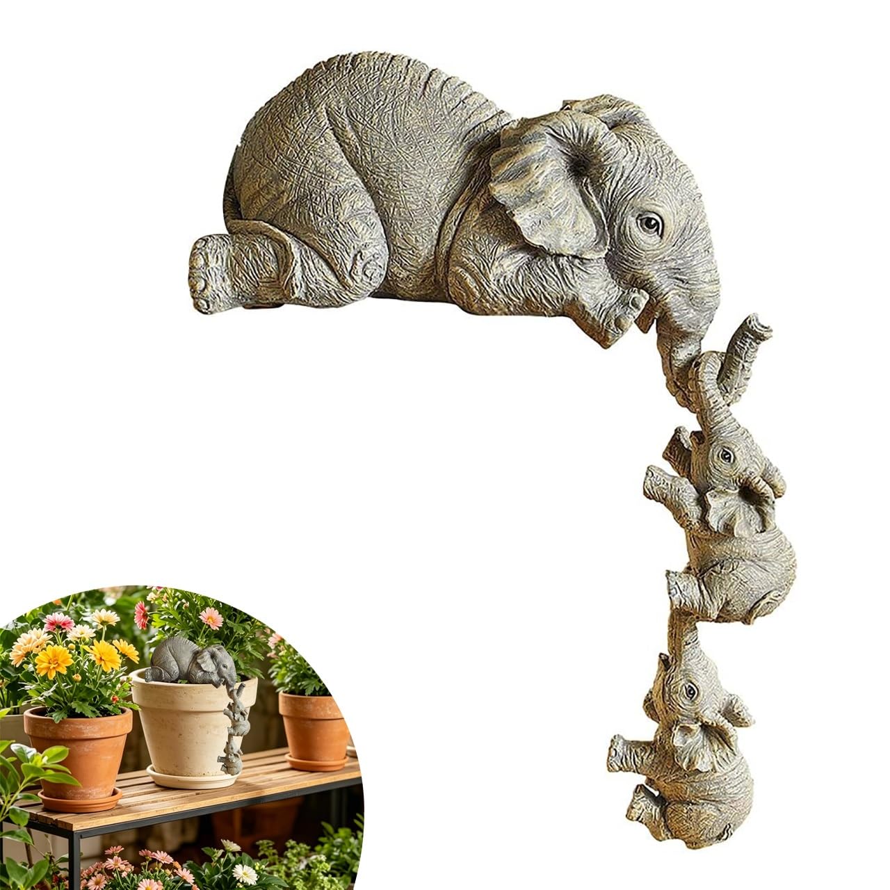 MEKLITRZ 3 Set Elephant Shelf Sitter Figurines,Mantelpiece Decoration,Elefante Statue Sculpture Resin Figurines,Mother Elephant Hanging Baby Elephants,Ornament Shelf Table Gift For Home Desktop Decor