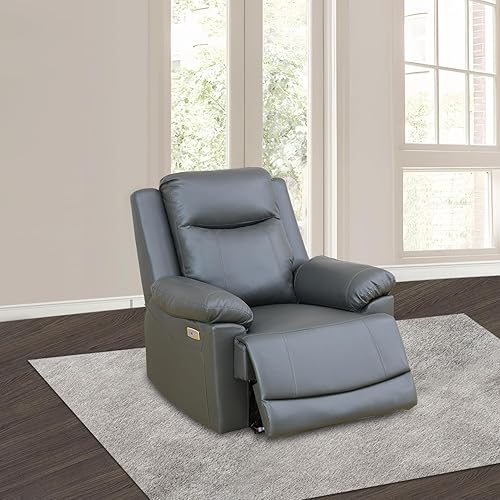 Power Leather Recliner Chair with LED Lights,Leather Chair,Living Room Furniture Sets with USB Port(Dark Grey Reclining Chair /1 Piece)
