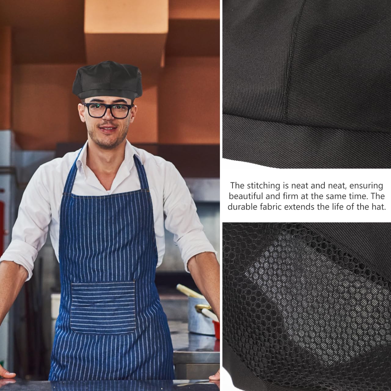 GLEAVI 2Pcs Chef Hats Unisex Cook Hats for Men Women Food Service Worker Hair Net Caps Reusable Washable 9.84X9.64X3.93 Inch Black