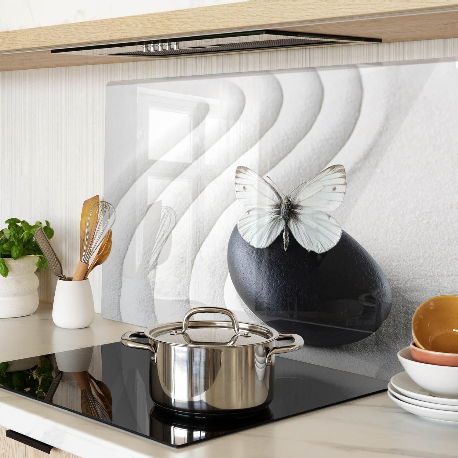 Tagliere in Vetro Temperato 80x52 cm da Cucina con Piedini Antiscivolo Durevole e Igienico Resistente al Calore con Stampe Facile da Pulire Rettangolare Antigraffio - Farfalla Zen