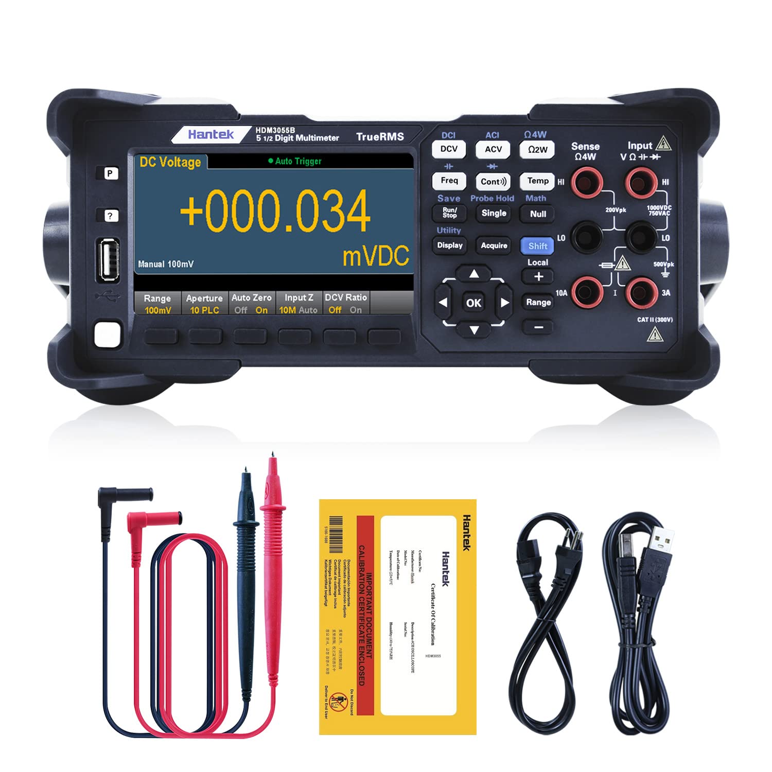 Hantek 5-1/2 Digits Digital Multimeter, HDM3055B DMM Benchtop Multimeter Measuring DC/AC Voltage 1000V Current 10A 2 or 4 Line Resistance Capacitance Diode Temperature 150ppm 30kS/s