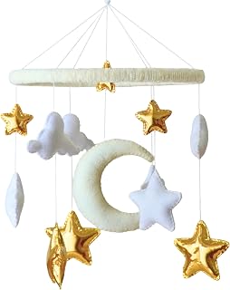 Moon with Clouds and Stars Baby Mobile for Crib - Moon with Cloud and Star Nursery Decor - Gender Neutral Baby Gift