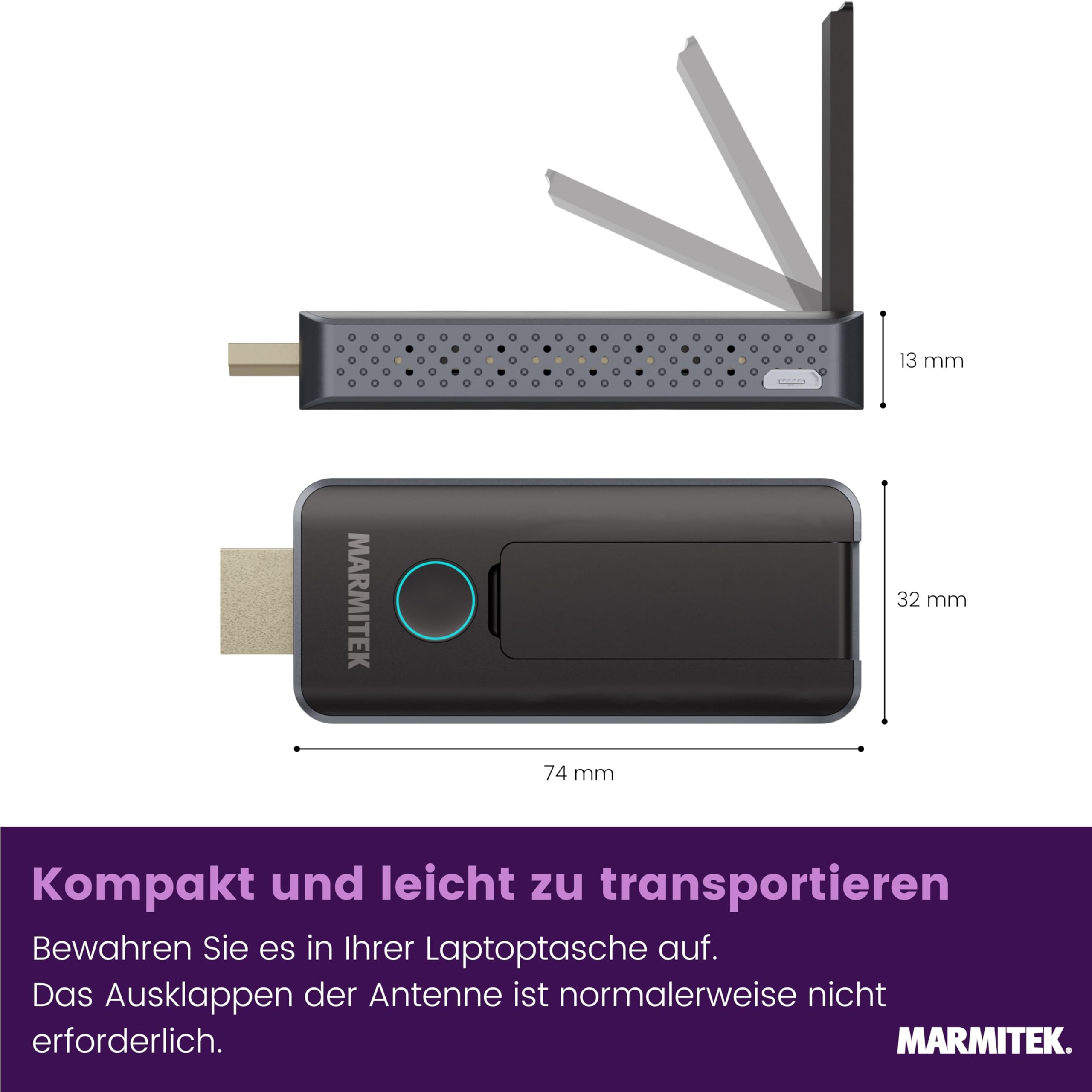 Marmitek Stream S1 Pro - Wireless HDMI Extender 1080p Full HD USB-C Laptop | Drahtloser HDMI Sender Empfänger für Präsentationen, Plug & Play ohne WLAN/Software, USB-C, 20 m und geringe Latenz