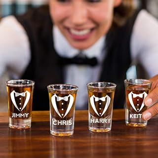 Vinyl Art Decal - Custom Groom And Groomsmen Names - From 2" To 1.5" Each - Cool Sticker Personalized Wedding Tequila Whisky Alcohol Shot Glasses Bride Groom Husband Wife Marriage Reception Love Decor