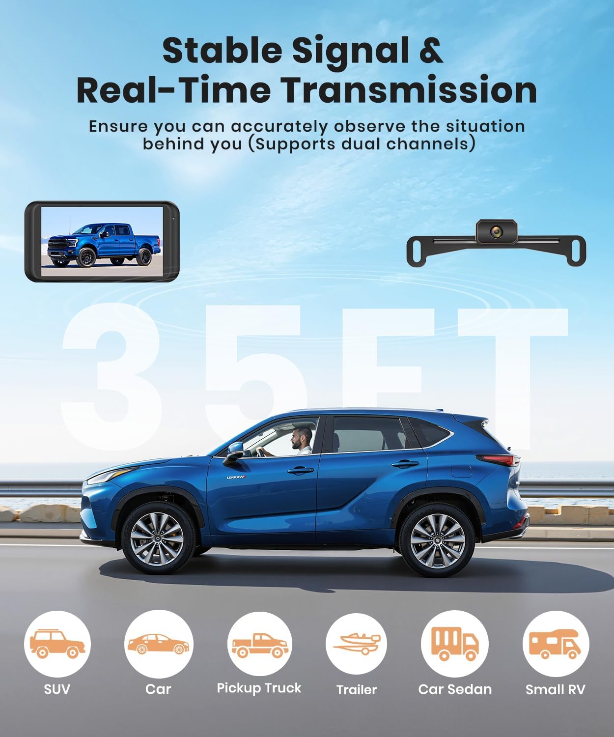 Image demonstrating the stable signal and real-time transmission of the AUTO-VOX W5 backup camera system.