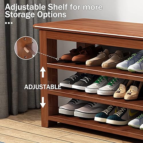 Miniatura 3 de OAKHAM Banco de almacenamiento de zapatos de 47 pulgadas, altura ajustable de 3 capas de banco de entrada, 12 pares de organizadores de zapatos de